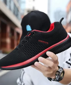 Men's Mesh Running Sneakers (Black/Red)